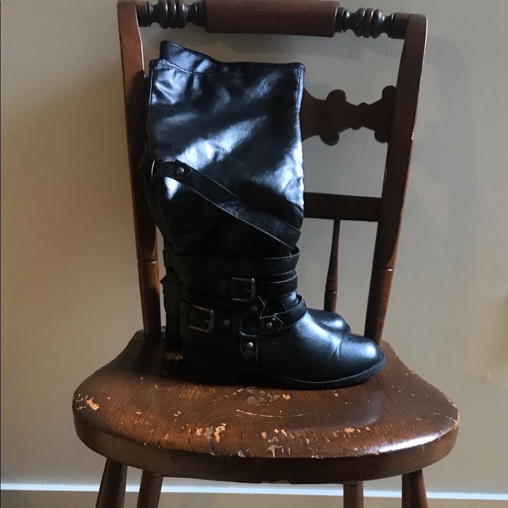 Justfab Taye Tall Buckled Flat Boots